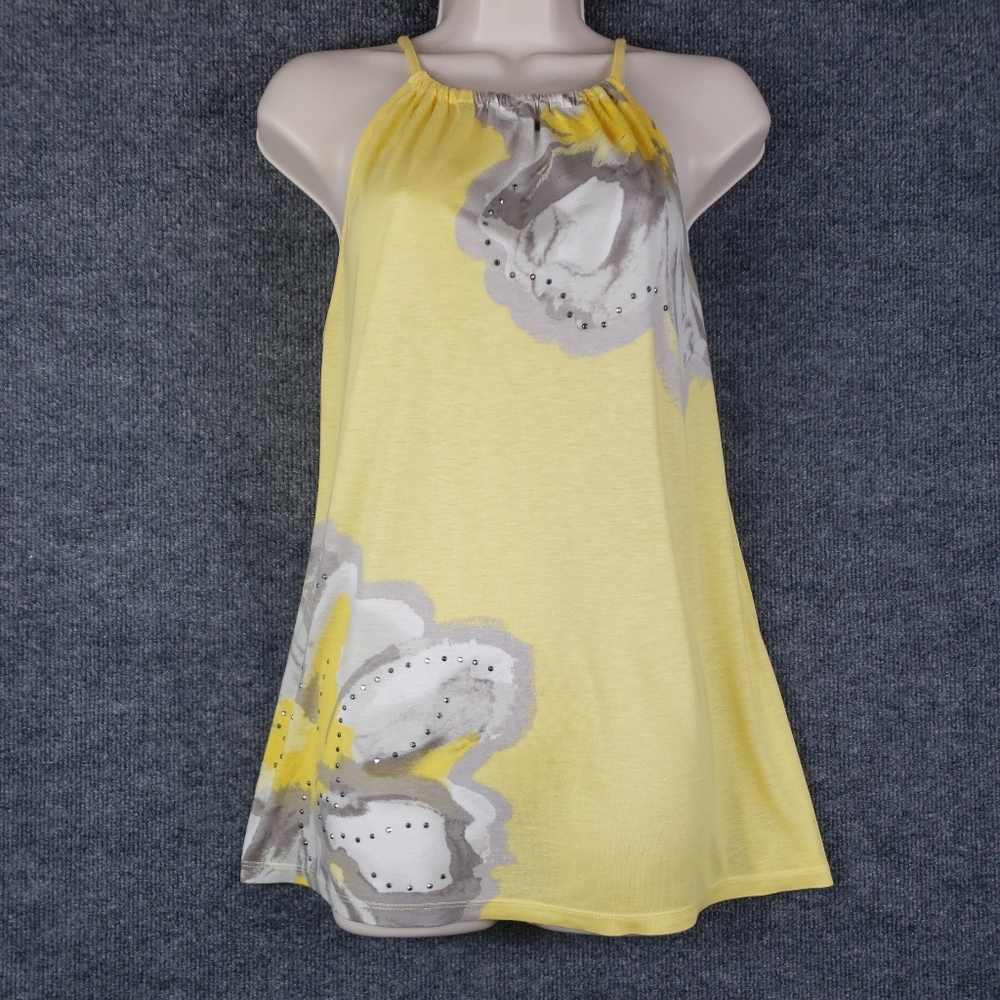 Inc International Concepts Yellow Grey Sleeveless Top With Embellishments